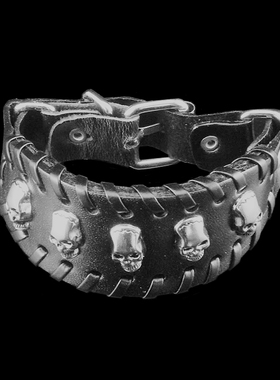 小骷髅头绳编黑色扁担形简约手链