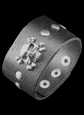 新创意幽灵骷髅头暗黑牛皮宽手环