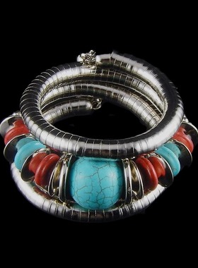 螺旋弹性设计蛇形红蓝仿松石手链