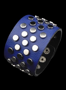 高平圆钉蓝色荔枝纹柔软朋克手链