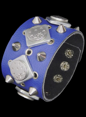 银色星星圆盘纽扣方块伞形铆钉蓝荔枝纹柔软朋克手链饰品手镯手环