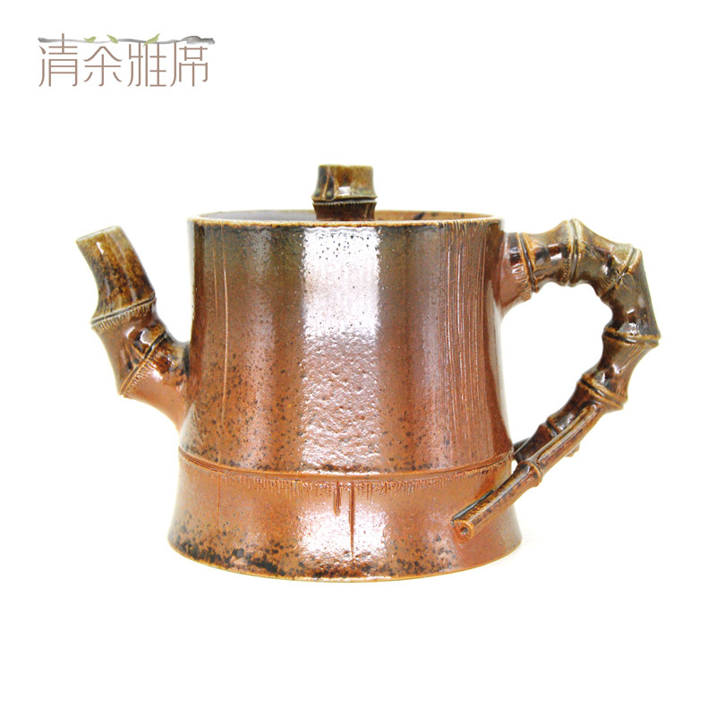 云南建水名家肖春魁浪鬼紫陶全手工精品禅寂柴烧高竹节壶茶壶茶具