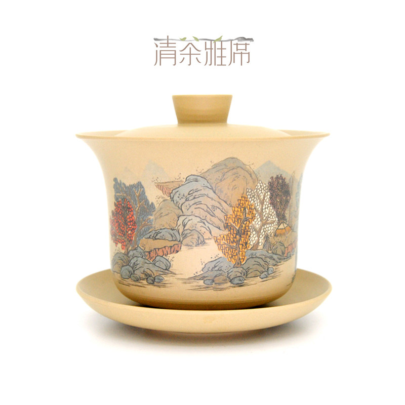 转行清货建水紫陶壶名家王天龙全手工紫陶盖碗泡茶碗三才碗手抓壶