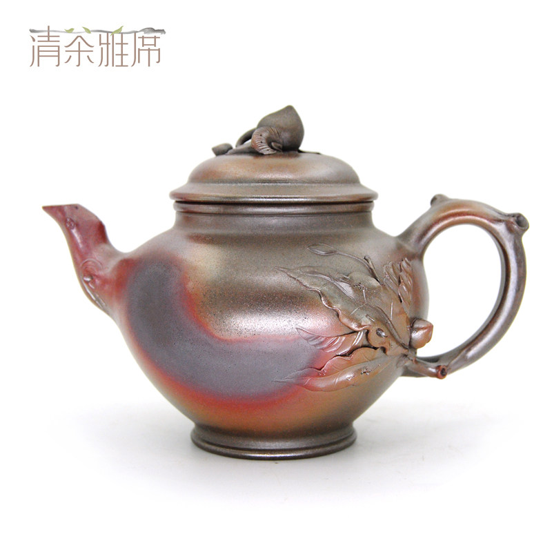 转行清货建水紫陶名家云石紫陶纯手工花货柴烧窑变报春壶笑樱壶