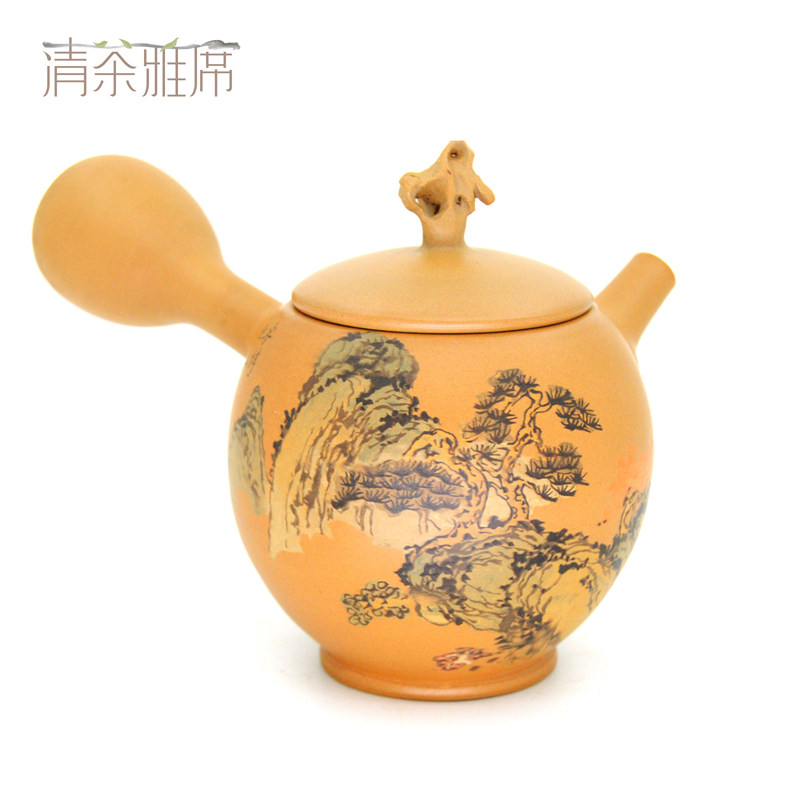 转行清货 建水紫陶名家彭灿卿一末紫陶全手工彩填长柄侧把唐羽壶