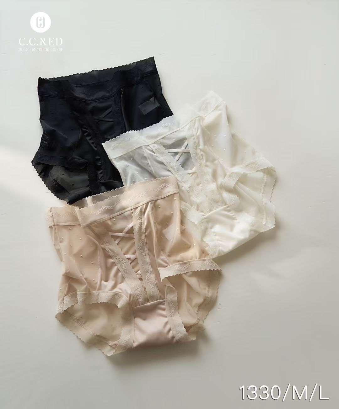 蕾丝立体波点网纱内裤CCRED