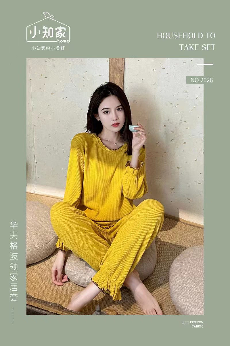 小知家纯色木耳边少女睡衣