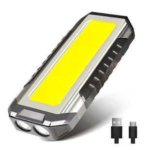 强光手电筒TYPE-C充电汽车修理工作灯强磁挂钩COB白光+红光警示