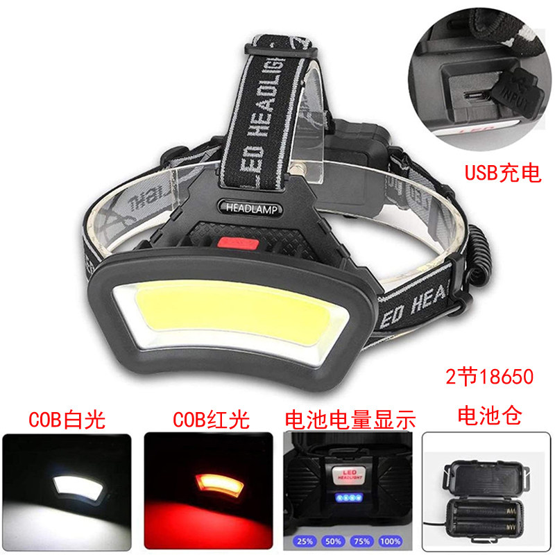 高亮COB白光+红光头灯 散光灯头戴式工作灯养蜂灯USB充电户外夜钓 - 实物图