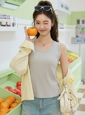 秘姝儿86369夏季简约螺纹针织吊带背心女内搭打底衫圆领无袖上衣