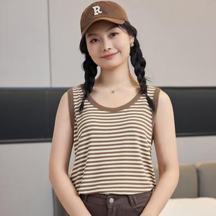上衣夏季 百搭打底衫 内衣潮 女加肥加大背心时尚 秘姝儿8683条纹长款