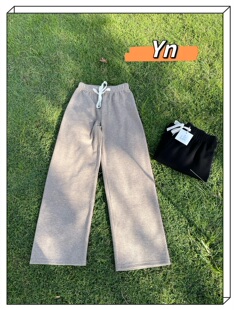 Yn韩系品牌秋冬季羊绒阔腿裤女松紧高腰宽松休闲显瘦垂感直筒长裤