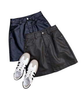利索LiSuo韩版高腰PU皮裙女秋冬季时髦百搭显瘦防走光黑色a字短裙