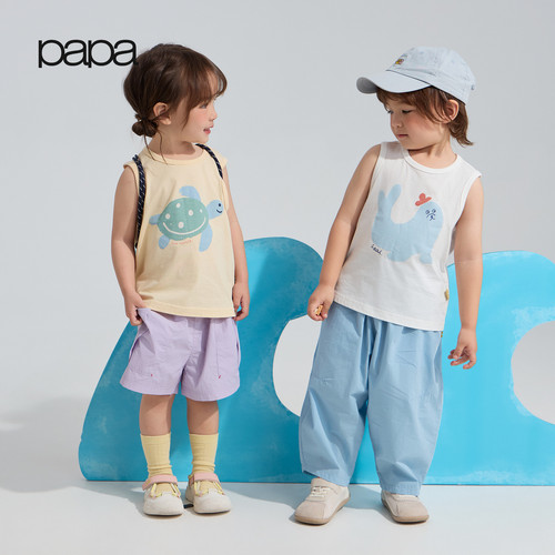 papa夏季儿童背心吊带纯棉a类