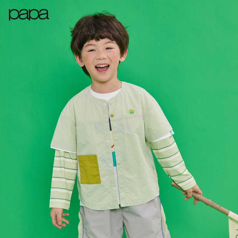 【pao】papa爬爬夏季干爽舒适儿童衬衫短袖男女童宽松外套休闲