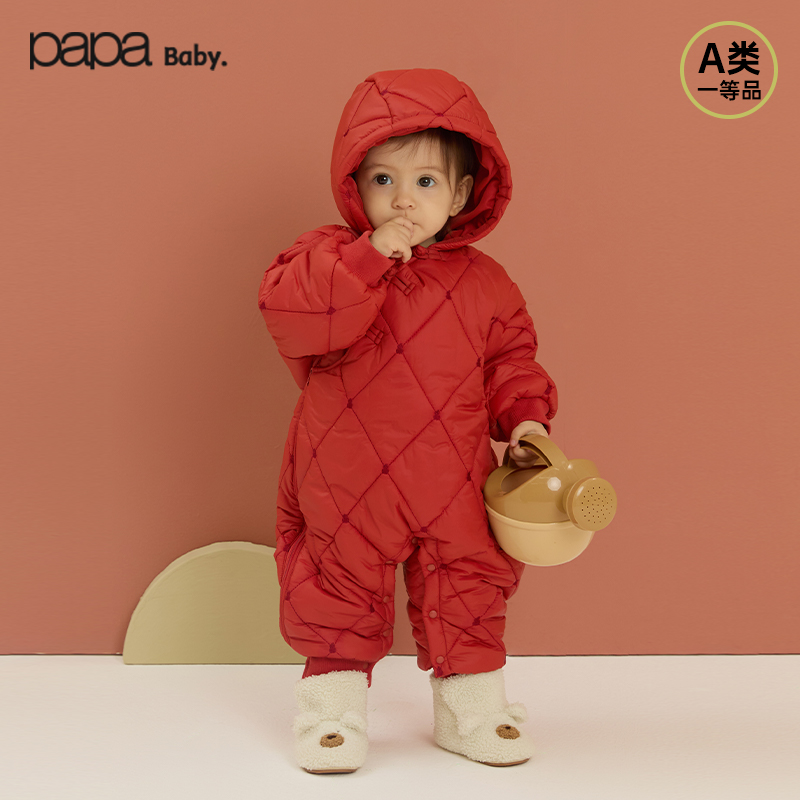 papa爬爬冬季宝宝连体衣夹棉爬服