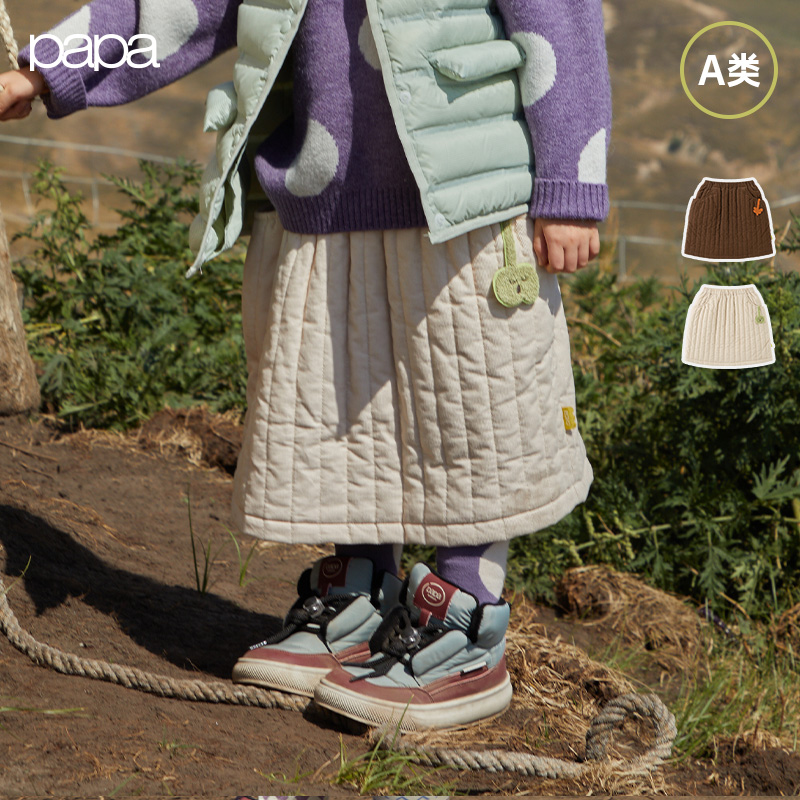 papa爬爬冬季女童裙子加厚保暖休闲洋气百搭灯芯绒半身裙