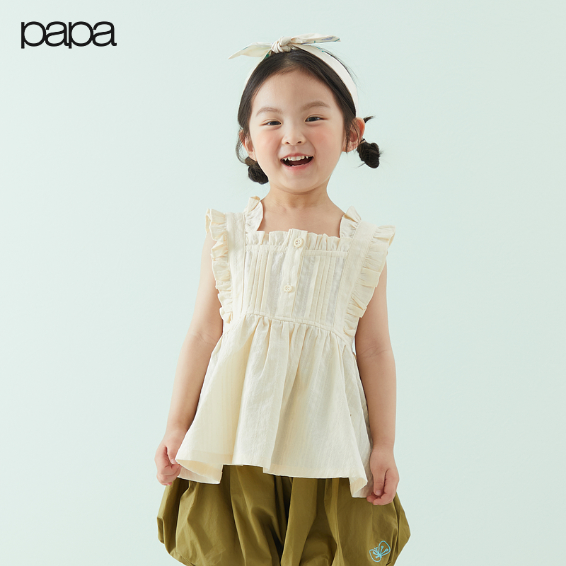 爬爬夏季儿童纯棉花边上衣甜美