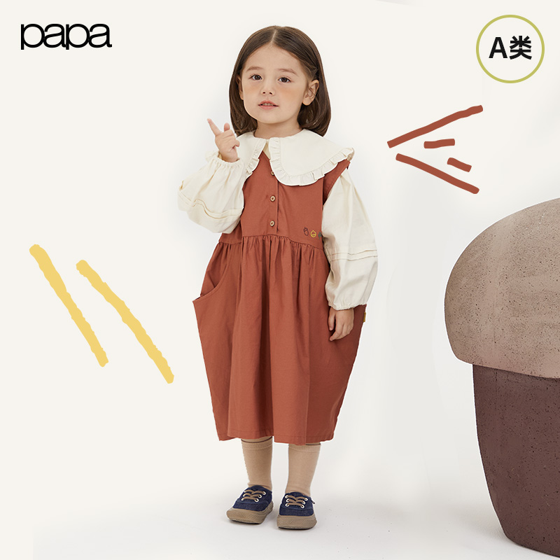 papa爬爬秋儿童背带裙纯棉磨毛背心连衣裙女童洋气公主裙