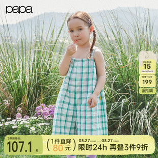 外出时髦休闲 女童格纹吊带连体裤 papa爬爬夏季 儿童背带裤