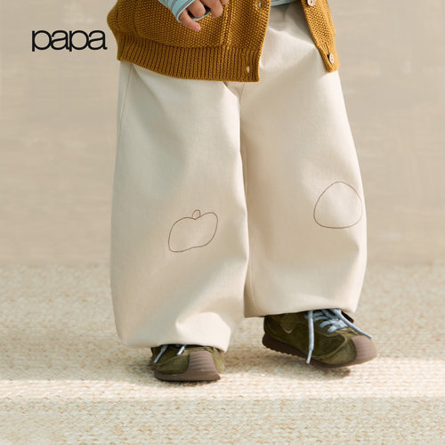 papa爬爬秋季儿童绣花休闲长裤子