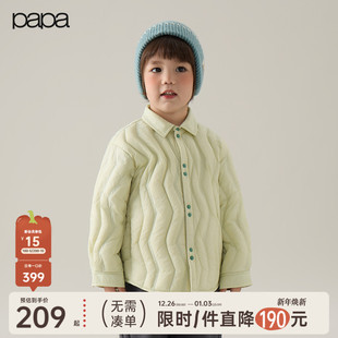 儿童羽绒服男女童衬衫 papa爬爬冬季 领加绒外套潮流百搭 新品