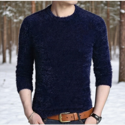 v领毛衣男保暖内搭打底衫长袖t恤冬季水貂绒毛毛衣男士冬天针织衫