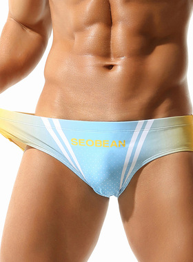 男士泳裤SEOBEAN三角泳裤新款时尚渐变色泳衣紧身游泳裤沙滩泳裤