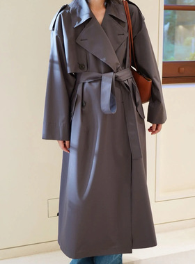 IC小禾25秋冬新款气质高级感墨灰色显瘦精纺羊毛混纺长款风衣外套