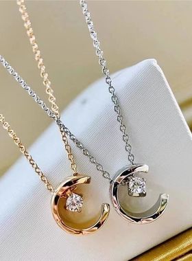 王一博同款月亮星星吊坠项链V金CNC工艺菱格项链水冰月钻石锁骨链