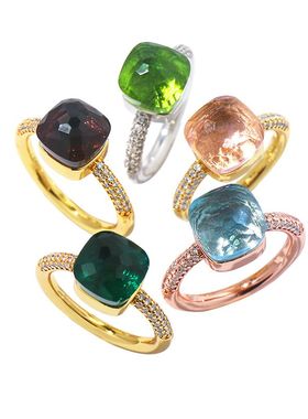 高颜值立体切割镶钻彩石戒指指环方糖水晶小众设计气质感镶钻法式