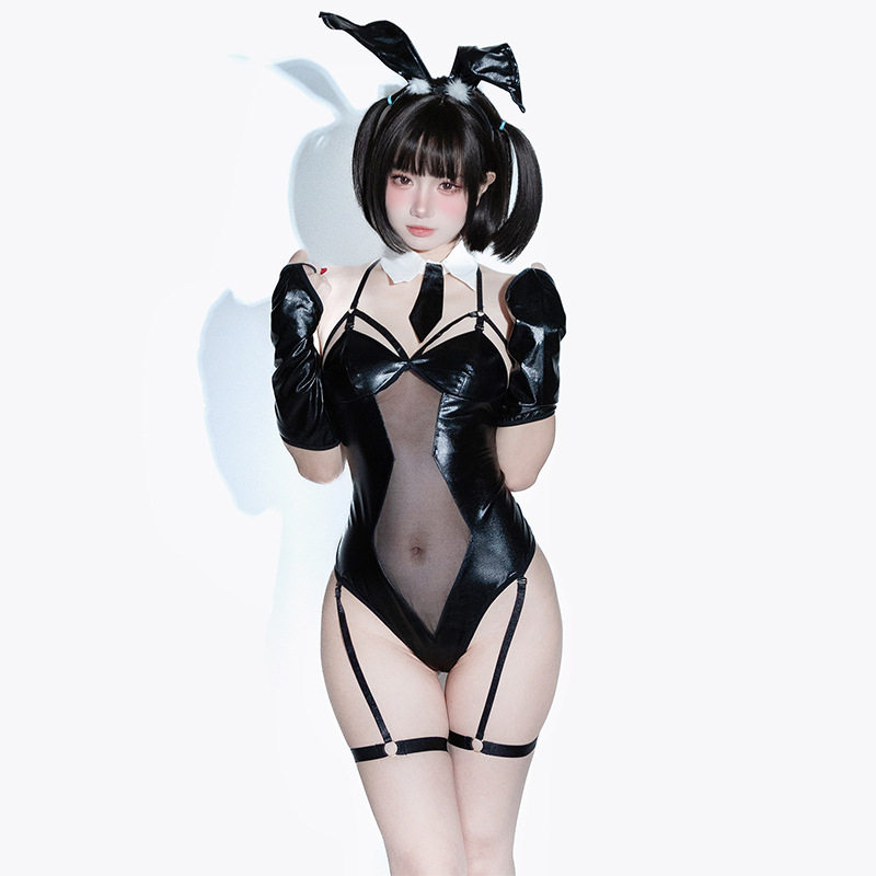 兔女郎漆皮连体衣开档连体内衣女