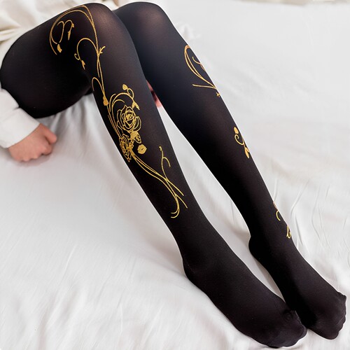 花朵烫金花纹天鹅绒丝袜连裤袜女