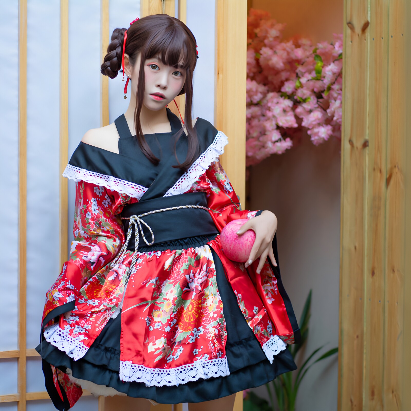 日式和服短裙花魁艺伎彩绘和服