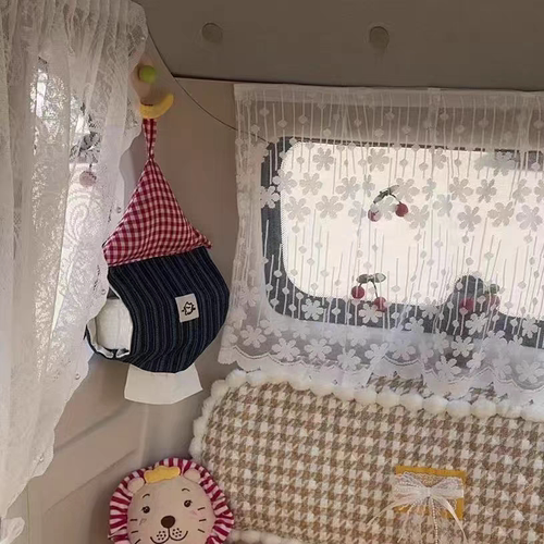 三轮车装饰用品改造神器小配件红格小屋纸巾盒悬挂式车载抽纸袋