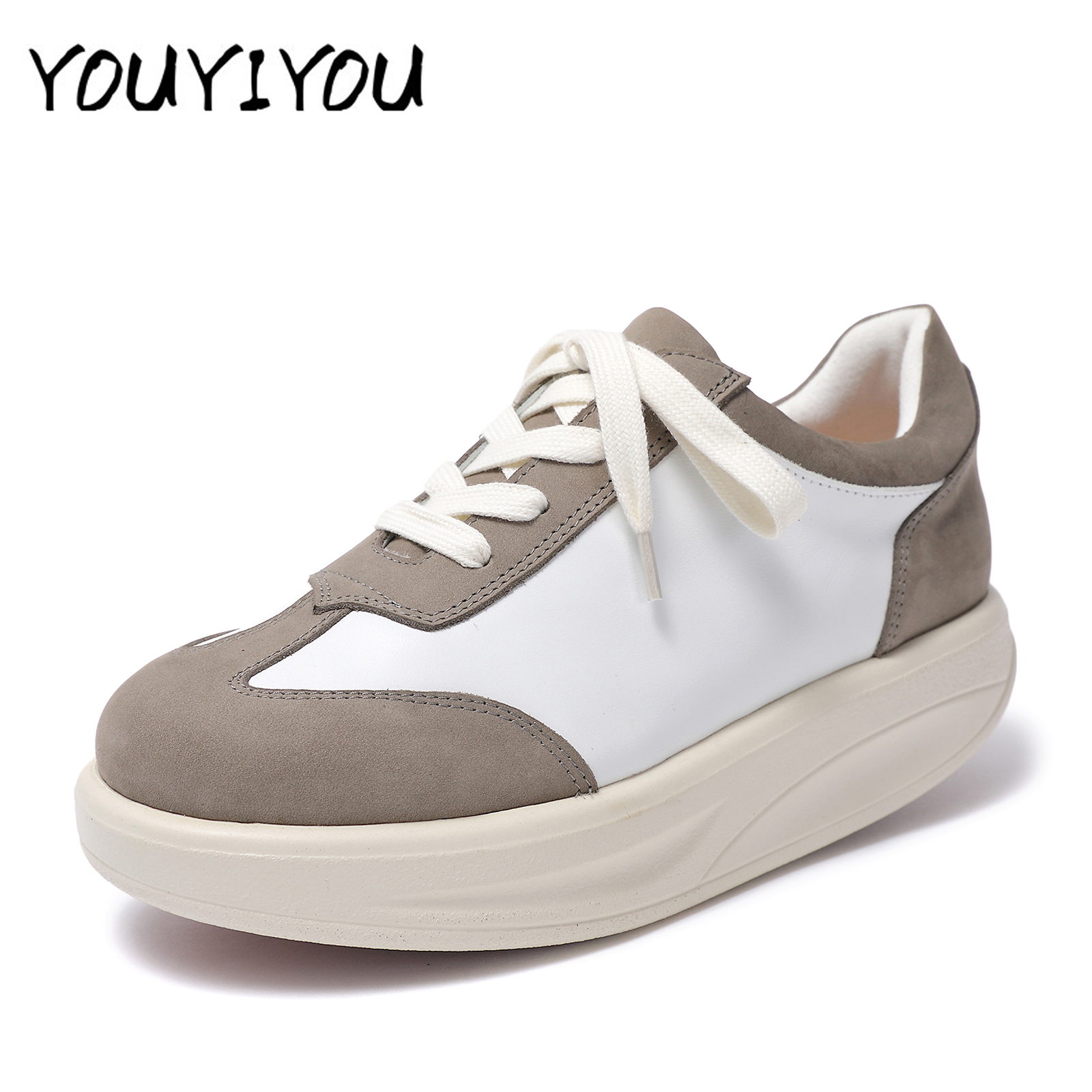 真皮撞色厚底摇摇德训鞋