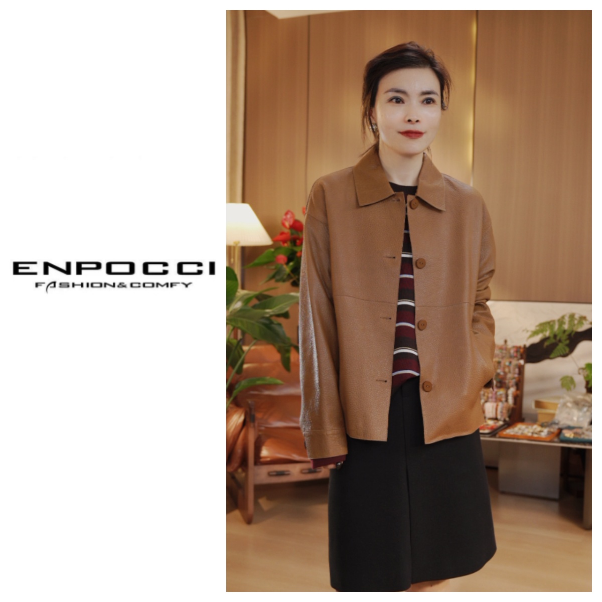 排扣翻领皮衣S26YA818388