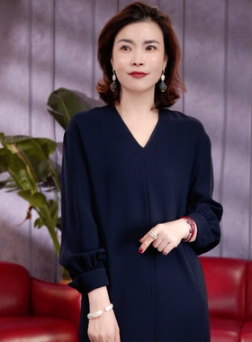 【遇见你】优雅V领长款连衣裙S26YA039212/含腰带