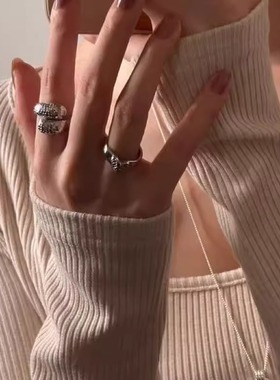 单戴叠戴水波纹波光粼粼戒指女开口可调节小众高级感轻奢百搭新品