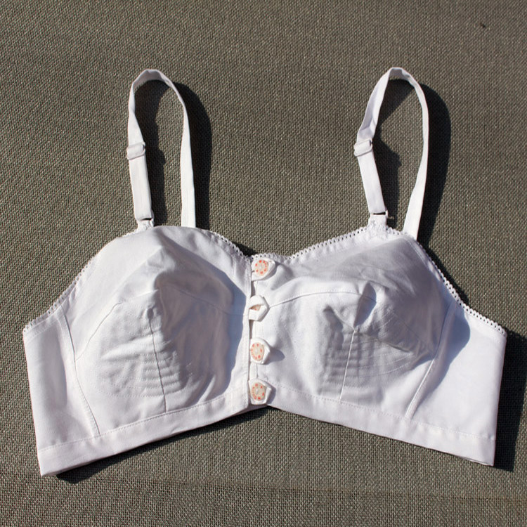 古今文胸中老年人全棉布无钢圈妈妈肩带式前扣吸汗纯白色胸罩内衣