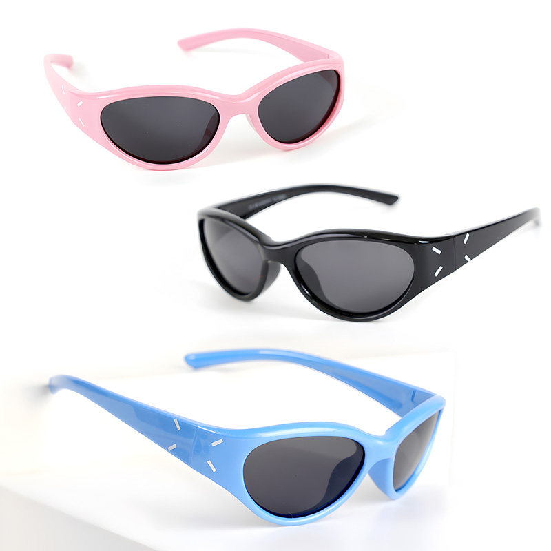 炫酷复古运动款偏光硅胶儿童眼镜甜酷猫眼骑行护目太阳镜潮流百搭