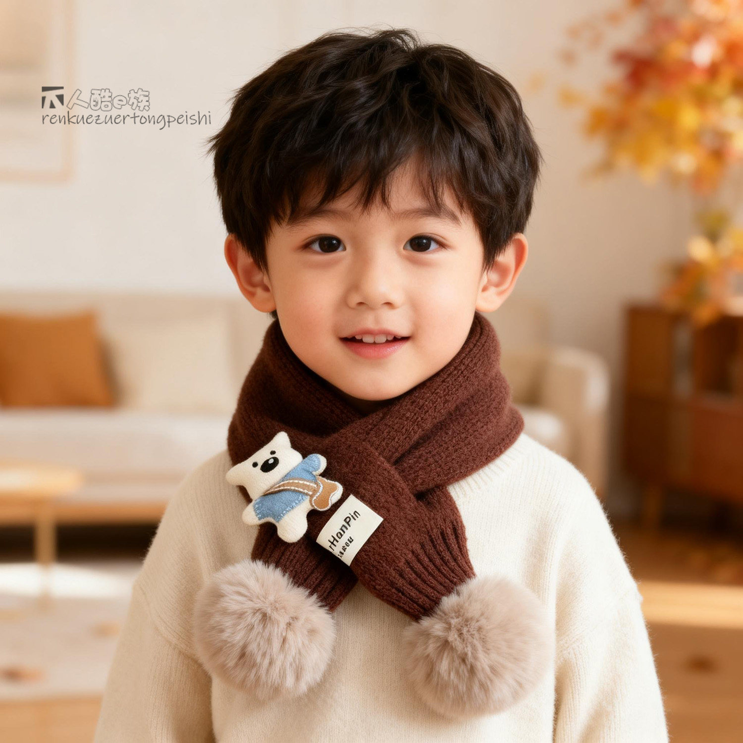 宝宝围巾秋冬保暖可爱卡通交叉围脖韩版毛球球男女童防风脖套新款,童装/婴儿装/亲子装,围巾,淘宝优惠券,粉丝福利购,淘宝优惠卷