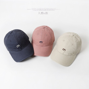 人酷E族ins韩国儿童字母m刺绣鸭舌帽3-8岁男女童棒球帽休闲帽子