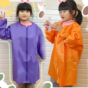 轻薄款儿童前开拉链画画衣中大童防水美术罩衣中长款幼儿园反穿衣