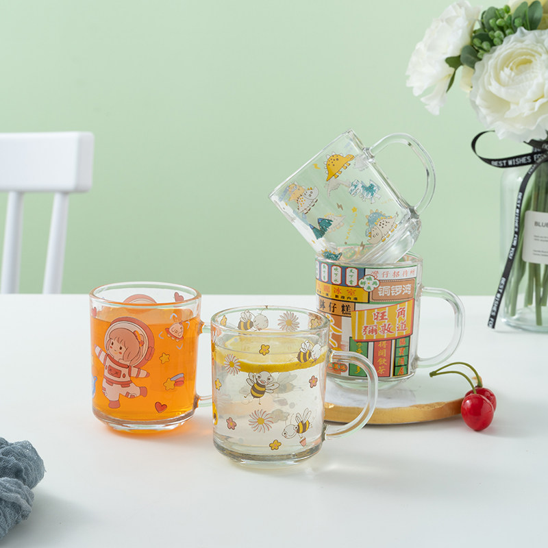 玻璃杯太空女可爱家用耐高温韩式ins风卡通带手柄牛奶早餐水杯子