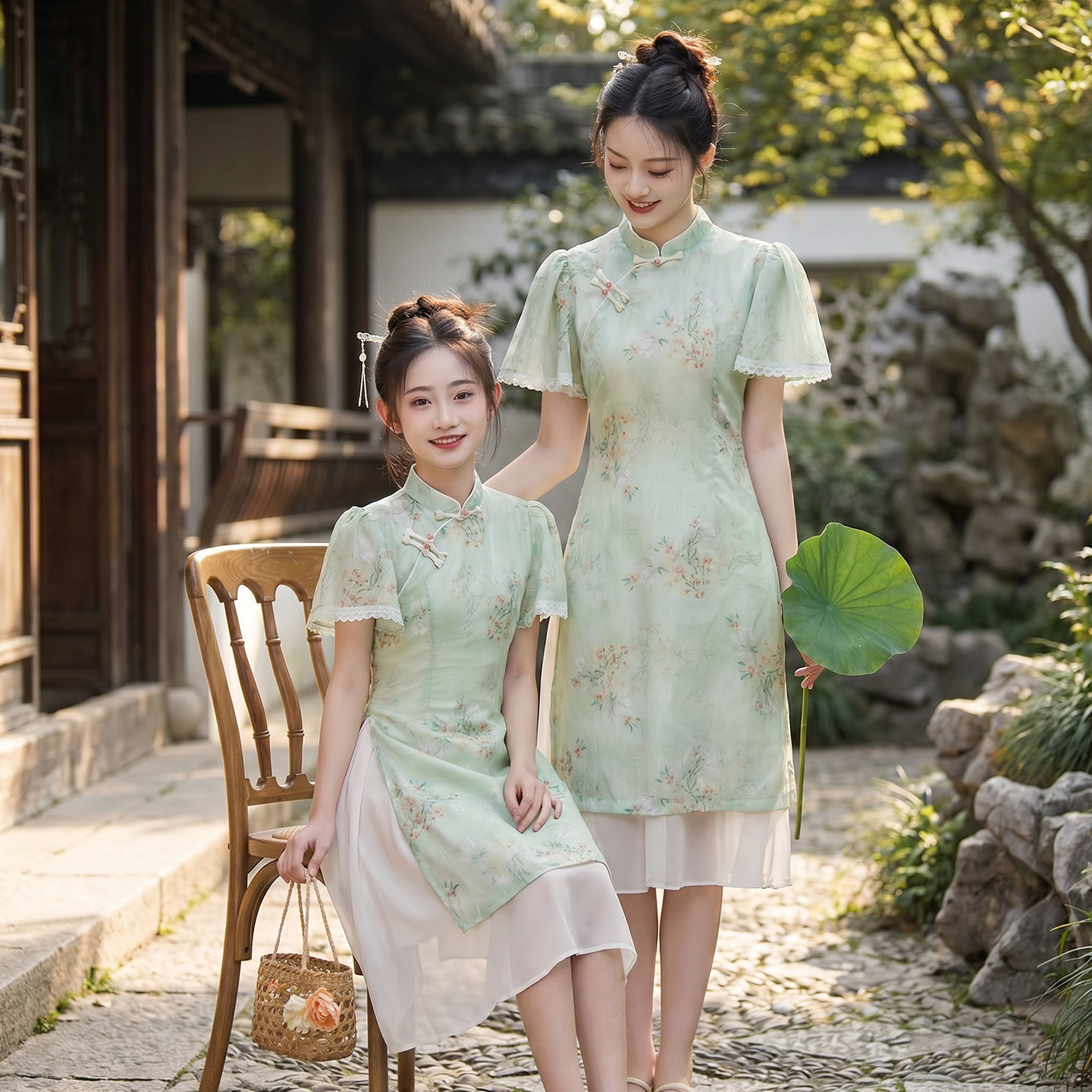 女童旗袍新中式中国风儿童汉服连衣裙2026短袖新款亲子装母女夏季