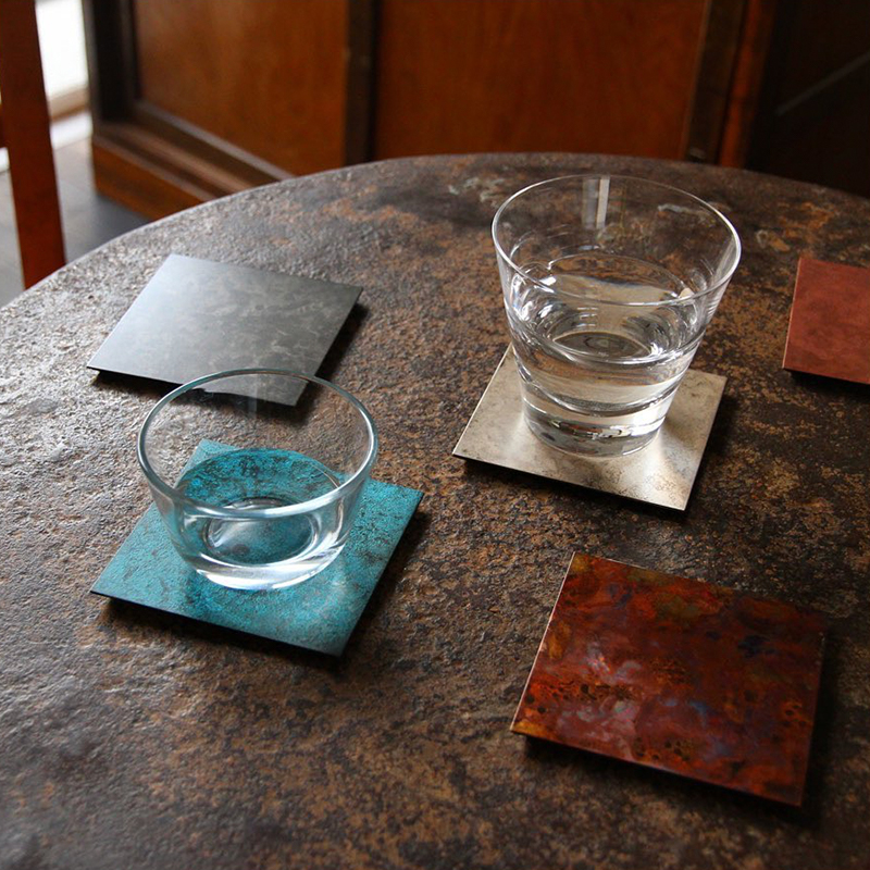 日本高岡銅器独创手工纯铜着色方形套装质感色泽高档日式金属杯垫