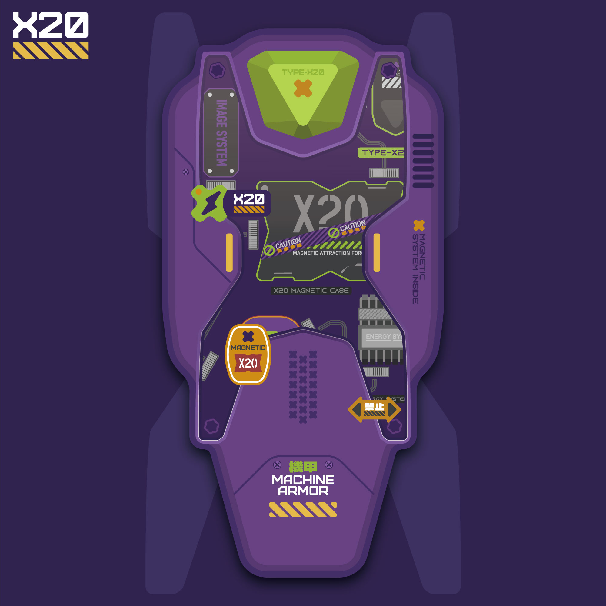 XFOONG原创|X20紫绿护卫盾 磁吸支架 手机桌面可竖立magsafe