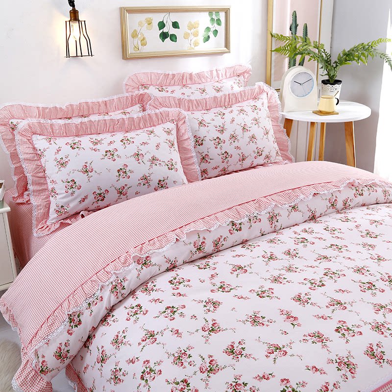 韩式田园小碎花全棉纯棉蕾丝公主风花边被套床上用品床单四件套女