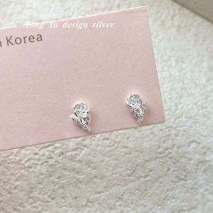 足银S999玫瑰花耳钉森系个性 甜美温柔ins百搭小清新耳饰耳环